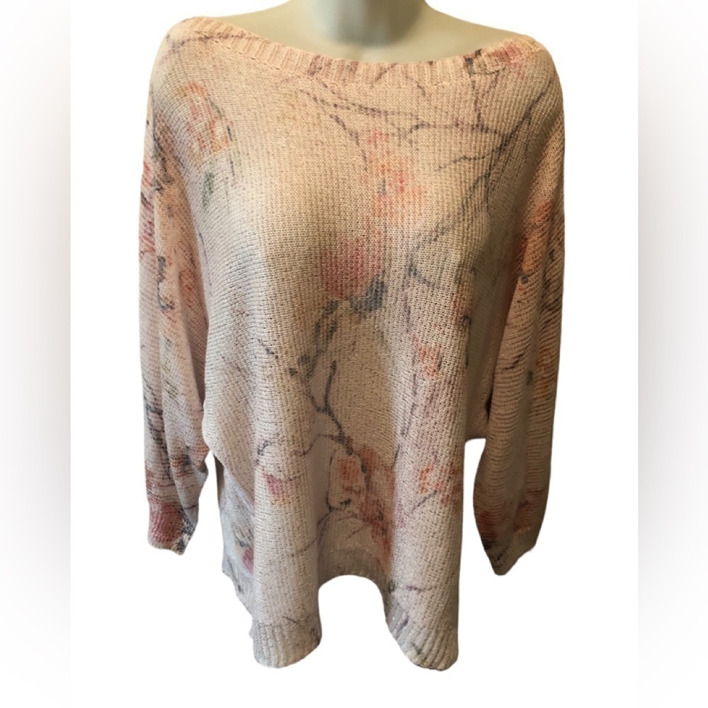 Sioni Boatneck Floral Sweater XL Pink Dolman Sleeve Chic Lightweight Silky Knit
